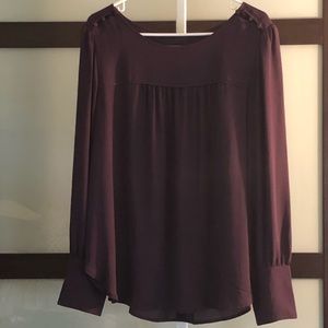 LOFT plum colored dress top with button shoulders